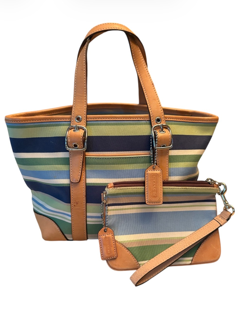 Coach Hamptons Weekend Striped Tote and Matching Wristlet